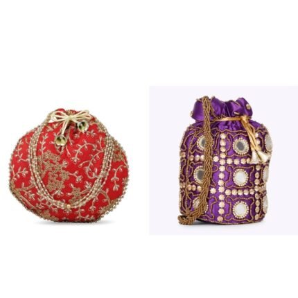 Combo - Designer Embroidered Potli Bag - Red & Purple