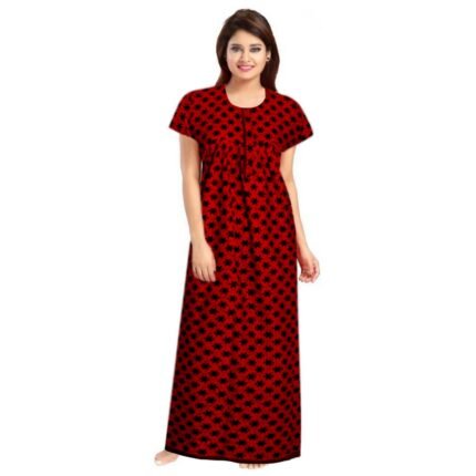 Women's Full Length Cotton Full Length Cotton Printed Maxi Nighty Combo Combo Pack Of 2 (Red)