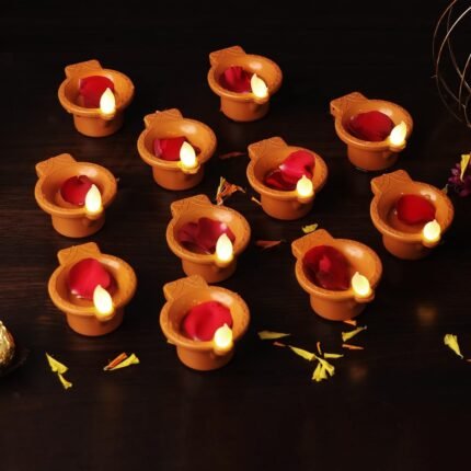 Water Sensor Electric LED Diyas Set of 12 Plastic Flameless Diwali Light Diya Warm Ambient Tea Ligth Candles for New Year,(Water Sensor LED Diyas 12)